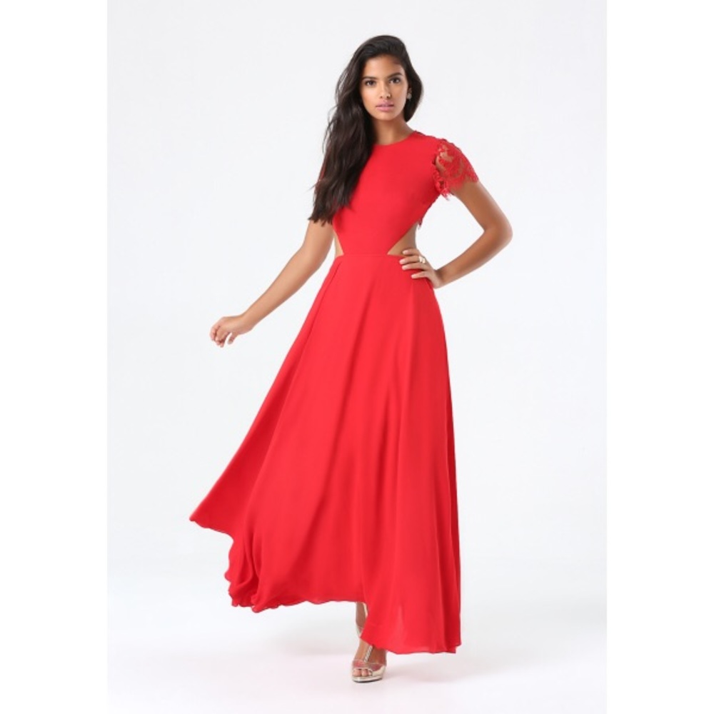 Bebe lace back cutout gown in red
